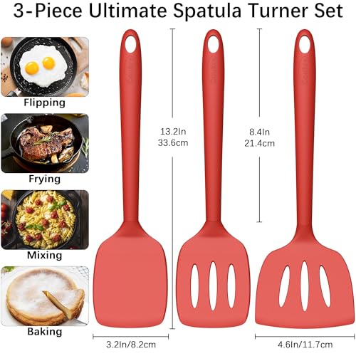 Coukre 3 Pack Silicone Spatula Set, Heat Resistant to 500°F, BPA-Free - color: PureRed