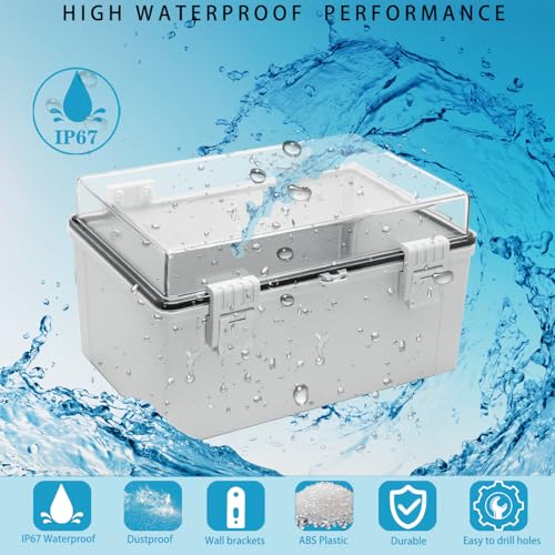 Waterproof Electrical Box Dustproof Junction Box Weatherproof IP67 ABS Plastic Enclosure Switch Router Project Box with Mounting Plate with Wall Bracket 2 Cable Glands Clear 11.8"x7.9"x6.7" - color: Clear, size: 11.8" x 7.9" x 6.7" 1pc