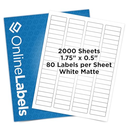OnlineLabels 1.75" x 0.5" Rectangle Labels - White Matte - 2,000 Sheets - size: 2000 Sheet Pack