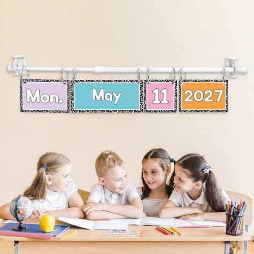 FYSUIMU Composition Notebook Calendar Bulletin Board Set Pastel Flip Calendar with 54 Cards & Adjustable Holder for Back to School Classroom Home Office DIY Decoration Supplies - style: pastel composition