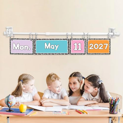 FYSUIMU Composition Notebook Calendar Bulletin Board Set Pastel Flip Calendar with 54 Cards & Adjustable Holder for Back to School Classroom Home Office DIY Decoration Supplies - style: pastel composition