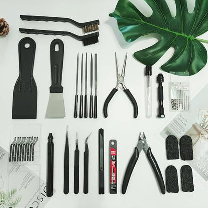 62pcs 3D Printer Tools, 3D Print Accessories Kit Includes Nozzle Cleaning Kit, Deburring Tools, Removal Tools, Needle Files, Brushes, Cutters, Craft Knife, Tweezers, Drills for 3D Prints Finishing