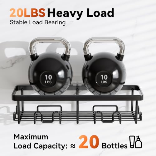 YASONIC Shower Caddy Adhesive, Rustproof Shower Organizer, Wall Shower Rack - color: Black