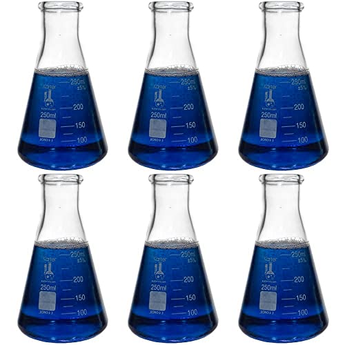 250ml Narrow Mouth Erlenmeyer Flask, 3.3 Borosilicate Glass, Karter Scientific 213G33 (Pack of 6) - size: 250ml, style: Pack of 6