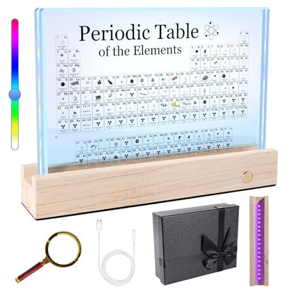 Rafecs Periodic Table with Real Elements Inside, Large Acrylic Periodic Table of Elements with 83 Real Samples and 7 Colorful LED Lights, Chemistry Gifts for Students, Kids, Teacher and Science Lovers