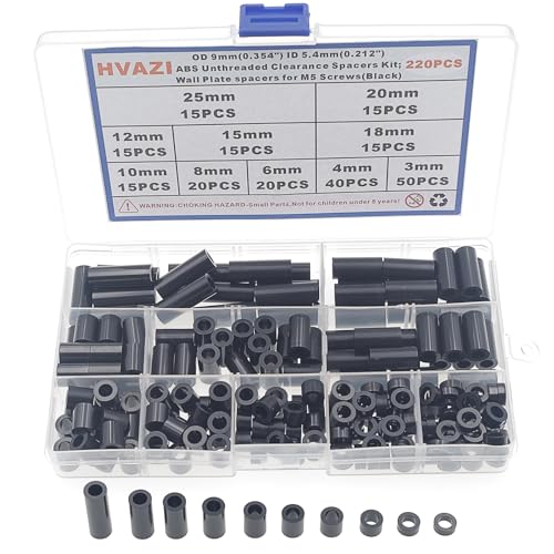 OD 9mm ID 5.4mm Black ABS Unthreaded Round Spacers for M5 Screw Kit - size: OD 9mm ID 5.4mm