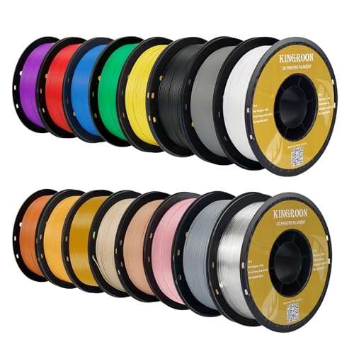 Kingroon 16KG PLA Filament Bundle 1.75mm 3D Printer Filament Multicolor Pla Filament Bulk for Most 3D Printer, Dimensional Accuracy +/- 0.02 mm, 1kg Spool,16 Rolls,16 Colors - color: 16*1kg (Black+white+gray+red+blue+green+yellow+purple+skin+silver+transp