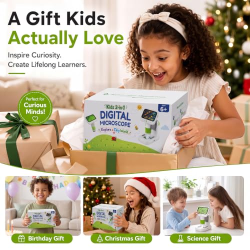Kids Microscope with 1080P 4.3" Screen, 2-in-1 Desktop/Handheld Microscope