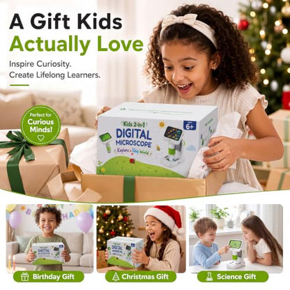 Kids Microscope with 1080P 4.3" Screen, 2-in-1 Desktop/Handheld Microscope