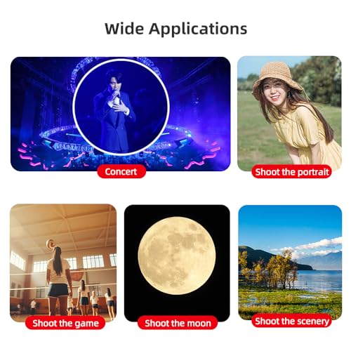 Andoer 36X Telephoto Lens Kit with Mini Tripod, Phone Clip, Holder, Lens Bag, Cleaning Cloth for Hiking, Camping, Wildlife Observation, Moon, Sports, Game, Concert Watching - color: Blue