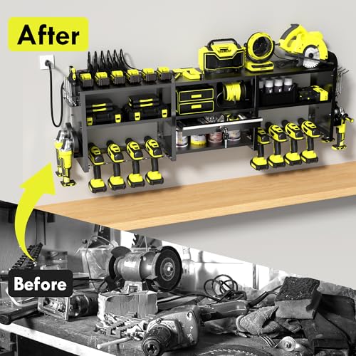 KSVO Large Power Tool Organizer Wall Mount with Locking Drawers, Black - color: black