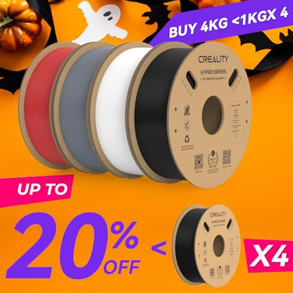 Creality Hyper PLA Filament 1.75mm, 30-600mm/s High Speed 3D Printer Filament, Dimensional Accuracy +/-0.02mm, Fit Most FDM 3D Printers, 4 Pack 1kg Spool(2.2lbs), Black & White & Grey & Red - color: Black & White & Grey & Red