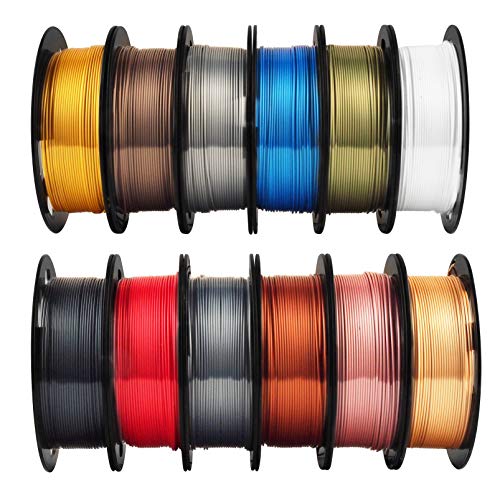 MIKA3D Shine Silk Metallic Gold PLA 3D Printer Filament Bundle 12 Spools Pack, 1.1lbs Spool 1.75mm Widely Compatible, 12 Popular Silk Shiny Gold Colors, with Extra One Bottle of Solid Stick Gift - color: 12 Spools - Popular Silk Shiny Colors