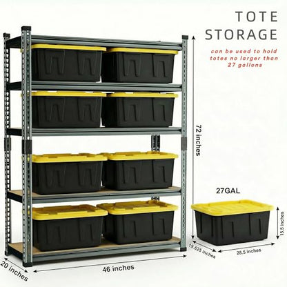 Garage Storage Shelves 46" W x 20" D x 72" H, 3000 LBS Heavy Duty Shelving Unit 5-Tier Adjustable, Extra Wide Boltless Metal Storage Rack for Garage Warehouse Basement - size: 48''W x 20''D x 70''H