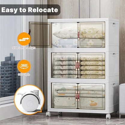 UAMFURI Stackable Storage Bins, 1050QT Collapsible Drawers with 2 Lids - color: White-175QT, size: 6Pack with 2 top lids