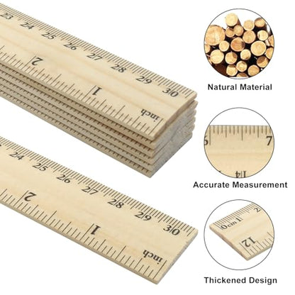 Wooden Rulers 12 Inch/30cm, 12 Pcs - color: 12pcs