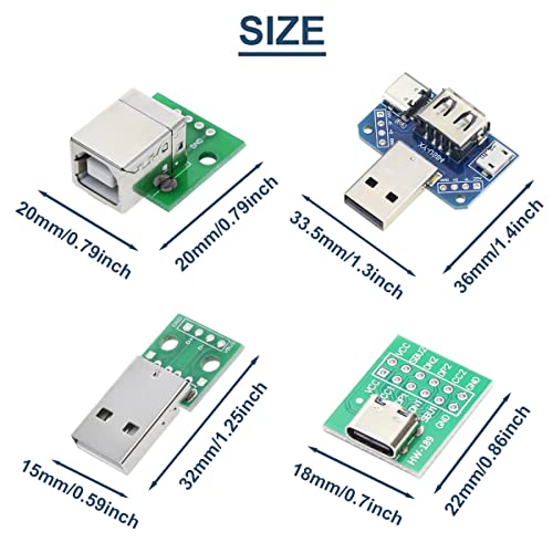 8 Pcs USB to DIP Adapter 2.54mm Type-C / Type-B / 2.0 / 2.0 Male / 3.0 / Micro / Mini / 4 in 1 to DIP Converter Breakout Board With Pin Header - style: Connector Set