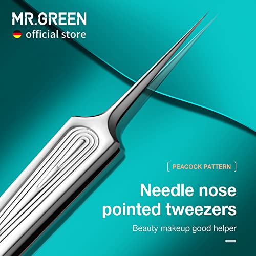 MR.GREEN Ingrown Hair Tweezers Needle Nose Pointed Tips Tweezers For Eyebrows Splinters Blackhead Removal Acne Clip Extractor (Short) - size: Short