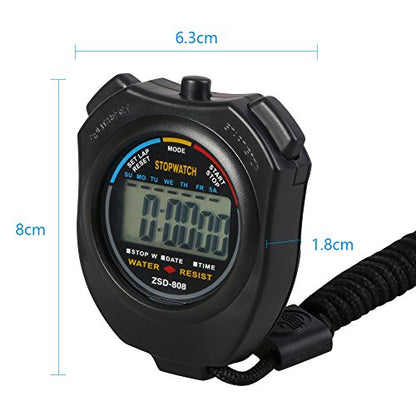 Vicloon Stopwatch Timer, Lap Split Digital Stopwatch with Stainless Steel Whistle, Large Display Digital Stopwatch Timer Suitable for Football, Basketball, Running, Swimming, Fitness (Black) - color: Black