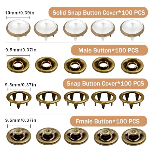 NXTOV 100 Set Pearl Snaps Button Kit with Fastener Pliers - color: White 2-10mm Pearl Snaps