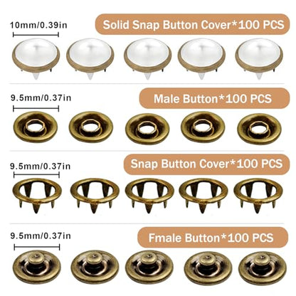 NXTOV 100 Set Pearl Snaps Button Kit with Fastener Pliers - color: White 2-10mm Pearl Snaps