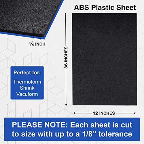 Duco ABS Plastic Sheet 1/4" (6mm) Thick 12" x 36" - 4 Pack of USA-Made Textured & Matte ABS Black Sheet - Heat Moldable Plastic Panel for Home Decor, Crafts, Robotics, DIY Projects and Industrial - size: 12" x 36"