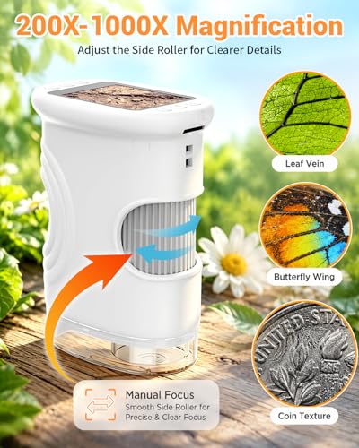 Handheld Microscope for Kids with 2.0" IPS Screen Digital Outdoor Gifts - color: White