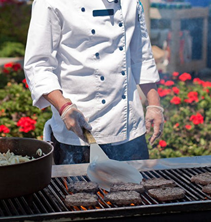 Extra-Large Stainless Steel Wide Spatula Turner Strong Wooden Handle - Dishwasher Safe Kitchen Utensil - Heavy Duty Oversized Metal Lifter Grilling, Cooking, Baking Cake & Cookies pancake spatula - size: 6.5" x 7.5"