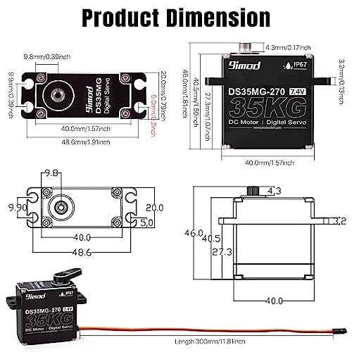 35KG Waterproof High Torque Servo 7.4V Coreless RC Steering Servo Motors Metal Gear Digital Servo for 1/8 1/10 1/12 RC Car, R/C Model DIY Car Robot High Speed Servo with 25T Servo Horn, 270 Degree