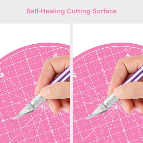 Headley Tools 10"x10" Round Rotating Cutting Mat, Self Healing Mat with 360-Degree Rotation & Anti-Slip Base, Sewing Board Cutting Mat Perfect for Fabric Quilting Leather Hobby Project, Pink - color: Pink, size: 10"L x 10"W