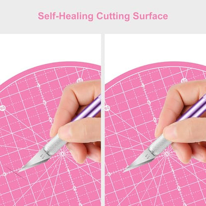 Headley Tools 10"x10" Round Rotating Cutting Mat, Self Healing Mat with 360-Degree Rotation & Anti-Slip Base, Sewing Board Cutting Mat Perfect for Fabric Quilting Leather Hobby Project, Pink - color: Pink, size: 10"L x 10"W