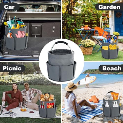 Cleaning Caddy with Handle, Cleaning Supplies Organizer Collapsible Bucket - color: Dark Grey