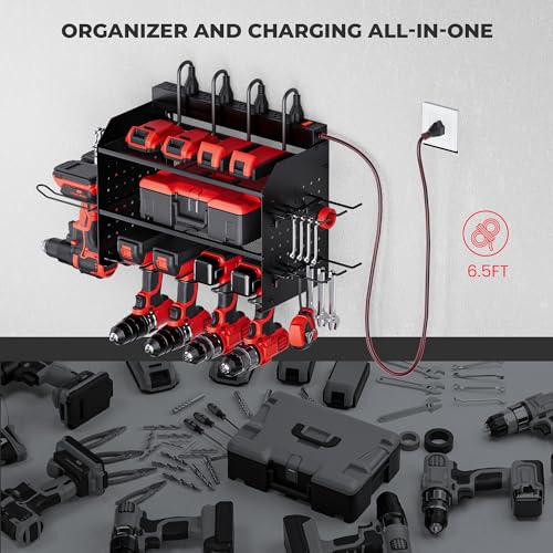 TRZZ Power Tool Organizer Wall Mount, 3-Layer Charging Station, Black - color: Black, size: 3-Layer with Charging Station