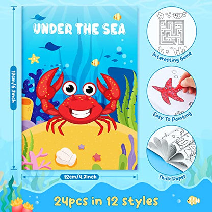 BenLouis 24 Under the Sea Mini Coloring Books with 24 Crayons for Kids Bulk - style: Ocean