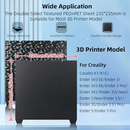 IdeaFormer-3D K1 K1C PEO PET Build Plate, Smooth PEO PET Spring Steel Bed Plate No Magnetic Build Plate 235x235 mm for Creality K1/K1C/K1 SE/Ender 3 S1/Ender 3 V3 SE/KE/Ender 3 V2/Ender 5 S1 - color: Diamond PEO+Carbon Fiber PET