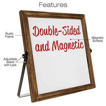 Excello Global Products Rustic Double Sided 11" x 11" Whiteboard: Reversible, Double Sided, Dry Erase, Magnetic, Small, Portable, Table Top Easel Board with Stand and Wooden Frame