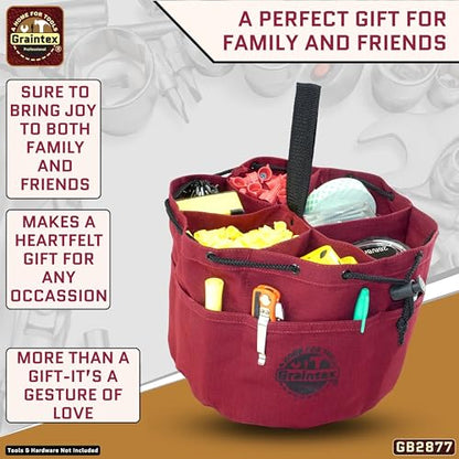 Graintex 18 Pockets Grab Bag Rip-stop Canvas Drawstring Closure, Small Part Organizer Pouch, Small Tools, Screws, Parts, Parachute Tool Bag for Efficient Storage - Burgundy - color: Burgundy
