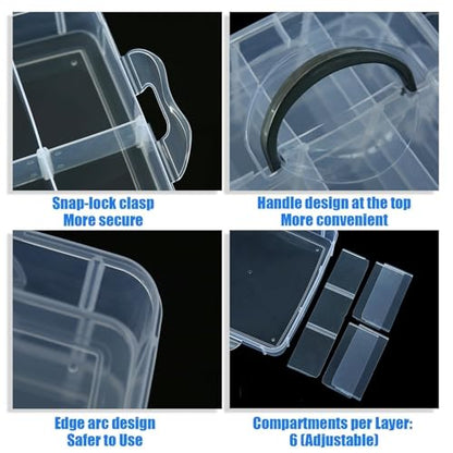 2pack 3-Tier Stackable Bead Storage Container Box 18 Compartments Organizer - size: 18 Grids