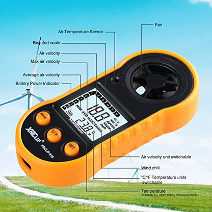 Digital Wind Speed Meter Anemometer Handheld Wind Gauges Air Flow Velocity Meter for Measuring Wind Chill Temperature Speed, Wind Meter Thermometer Gauge for Shooting Windsurfing Fishing Hunting - color: Yellow