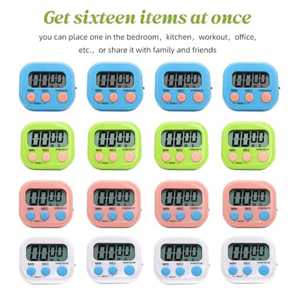 16 Pack Multi-Function Electronic Timer - Kitchen Timer,Magnetic Digital Timers,Big LCD Display, ON/Off Switch,Extensively Use in Cooking,Gym, Meeting, Classroom,Kitchen,Study,Work,Outdoor Activities - size: 16