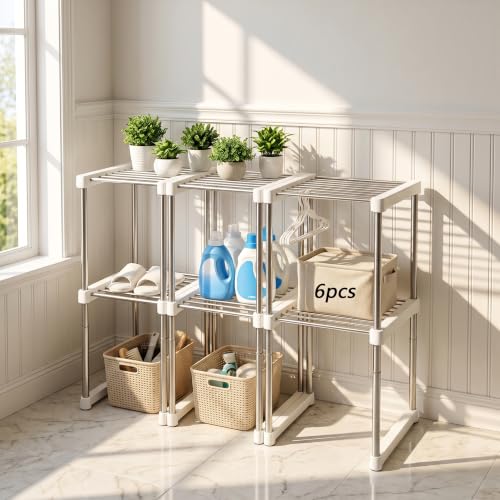 BLULEE Expandable Standing Shelf Unit, Adjustable Storage Rack White - color: White