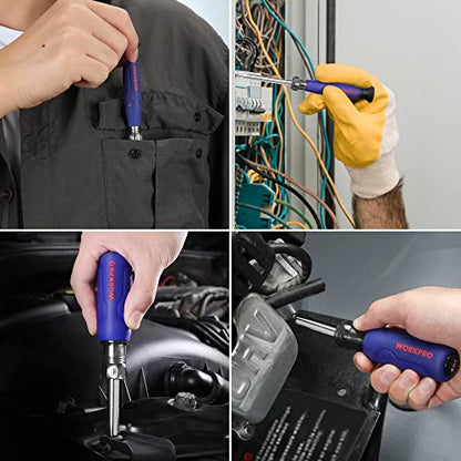 WORKPRO 6-in-1 Basic & 4-in-1 Electronics Screwdriver/Nut Driver Set Tool Confort Grip, 2PCS Portable Screw-driver, 8 Basic & Precision Bits (Philips/Slotted), 2 Nut Driver Sizes - size: One Size