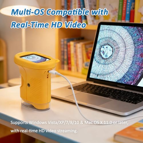 Kids Microscope 1000x Digital Handheld 2.4 in IPS Screen STEM Toy - color: Yellow