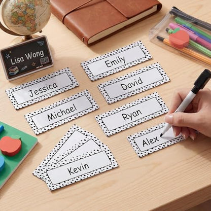 Eaasty 48 Pcs Dry Erase Magnetic Labels Reusable Magnetic Name Tag for Whiteboard Locker Fridge Classroom School Office Home(White with Black Polka Dots) - style: White with Black Polka Dots