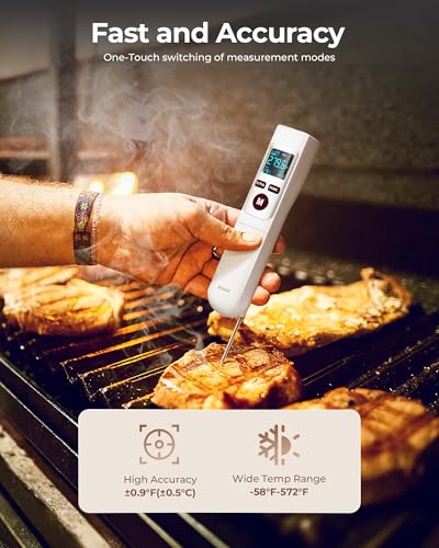 ERICKHILL Infrared Thermometer Gun with Meat Probe, 2-in-1 Temperature Gun with Laser for Cooking, Thermometer Gun for Grill, Pizza, Meat, BBQ, HVAC