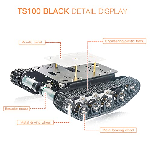 Professional Shock-Absorbing Smart Metal Robot Tank Car Chassis Kit for Arduino/Raspberry, Tracked Suspension Absorption Vehicle, Remote Control Track Crawler Damping Vibration Caterpillar - color: Black Wheel