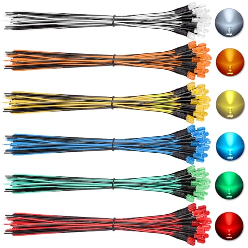 120Pcs (6 Colors × 20Pcs) 5MM Pre Wired 12V LED Diodes
