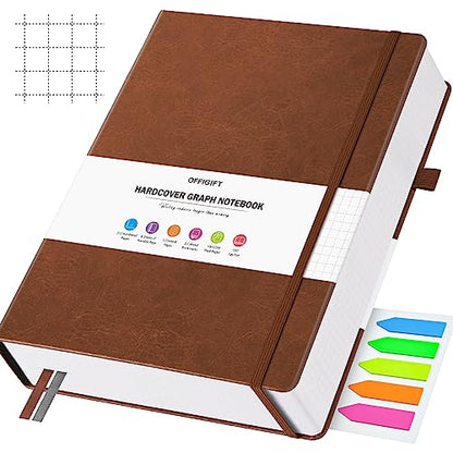 Graph Paper Notebook, 312 Numbered Pages, Squared Grid Leather Journal, A5 - color: Brown, size: A5