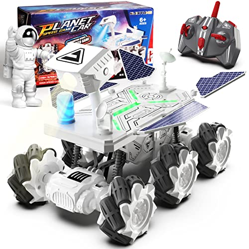Mars Rover Remote Control Car for Boys 4-7, Space Explorers Toys RC Cars for Boys Age 8-12, Moon Rover with 2.4Ghz Remote Control, Astronaut Model, 6 Laterally Movable Wheels, Rechargeable