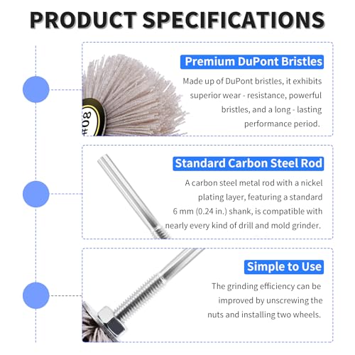 2pcs Nylon Wheel Brush, 120 Grit, 6mm Shank - style: 2Pcs 120#